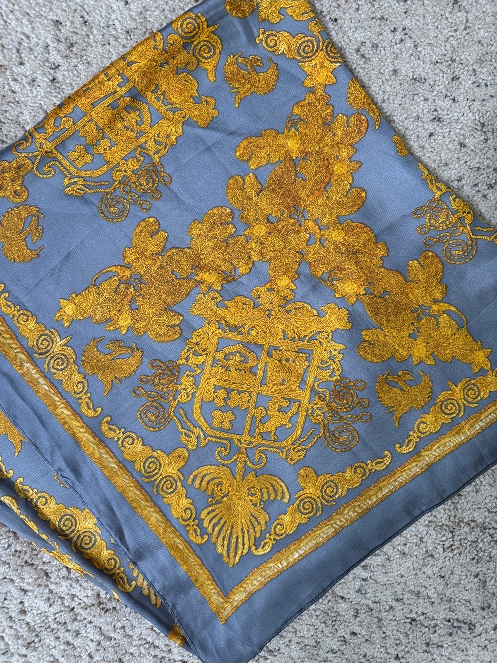 New Gold and Gray Ornate Silk-Look Scarf - Elegant Women's Wrap large